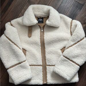 Zara Cream Sherpa Puffer Jacket